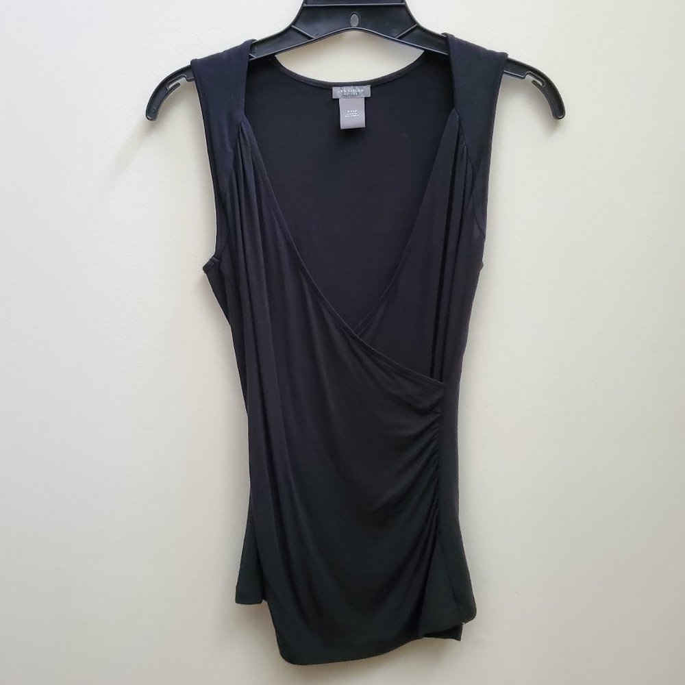 Ann Taylor Sleeveless Surplice V-neck Top | Like New | XXSP | Black - Picture 1 of 11